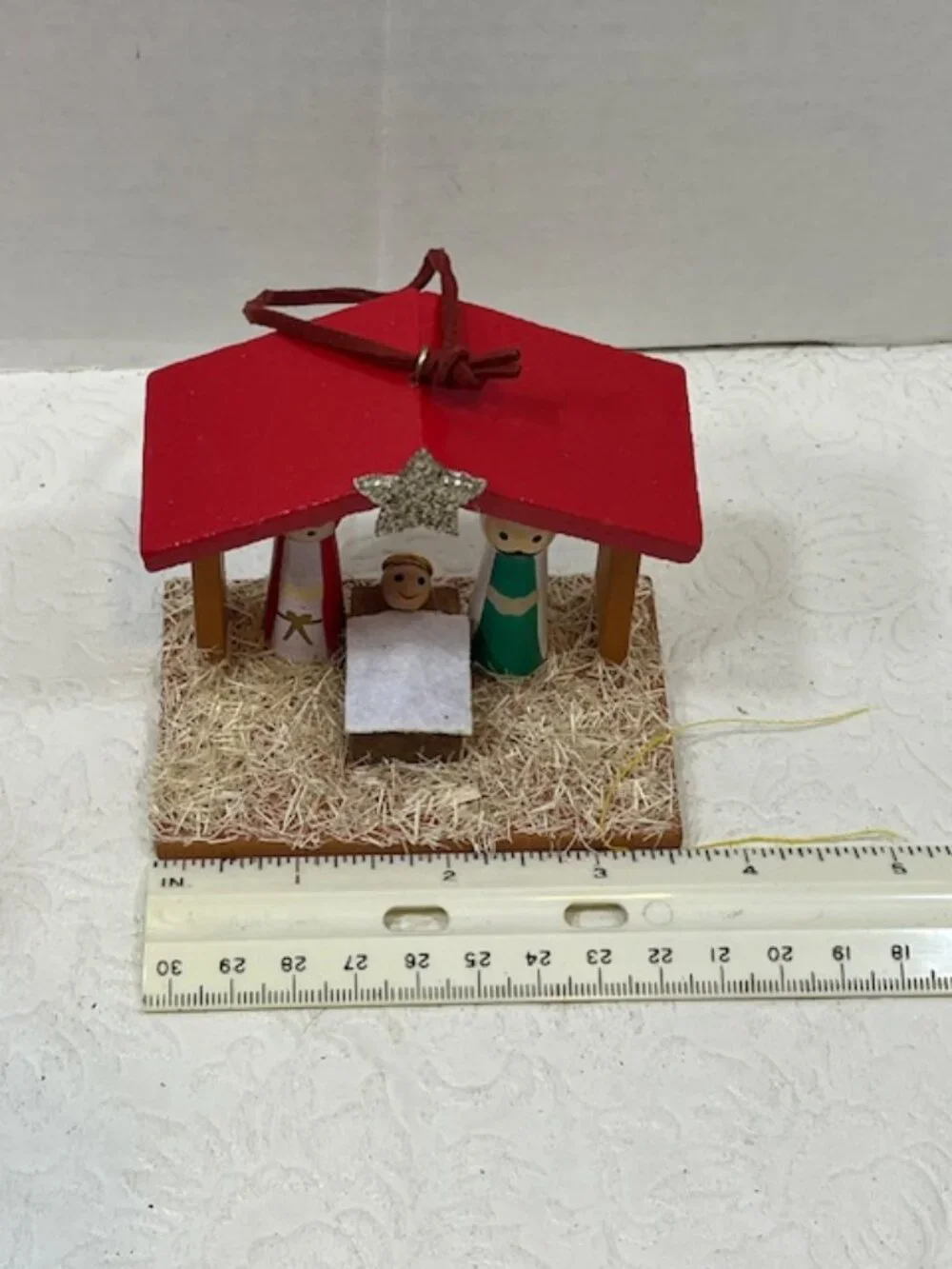 Mini Handmade Wooden Peg Nativity Manger Scene Christmas Ornament Star Decor3.5